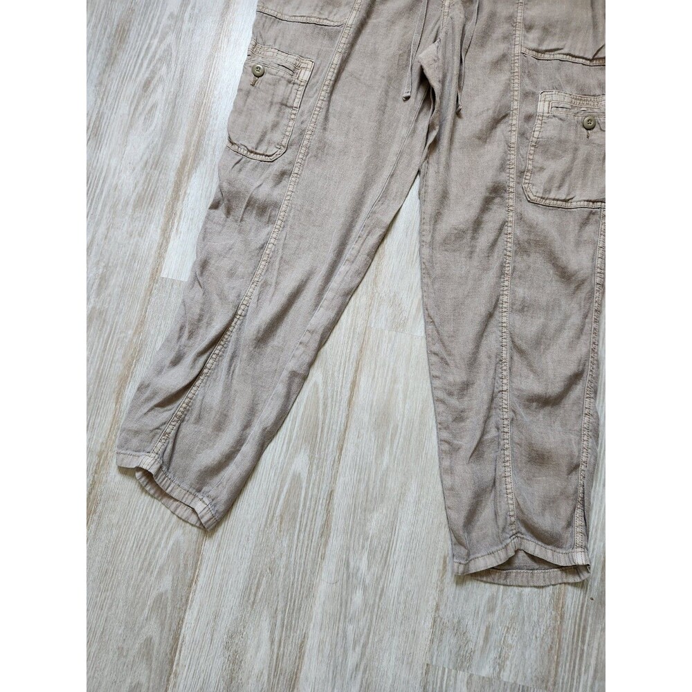American Eagle Linen Blend Pants Gray Cargo Drawstring Straight High Rise Sz 16R - Picture 3 of 11